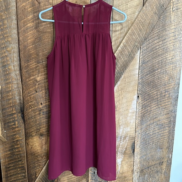 Charming Charlie dark wine lace front sheer overlay lined mini dress size medium - Picture 7 of 8